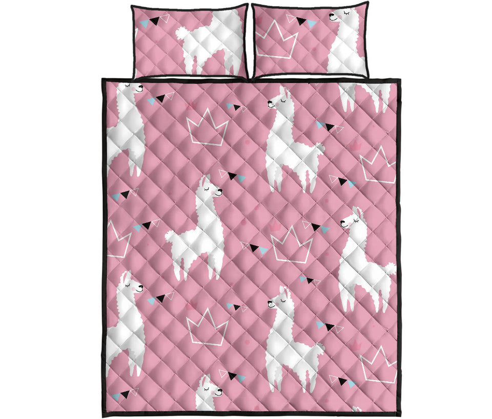 Llama Alpaca pink background Quilt Bed Set