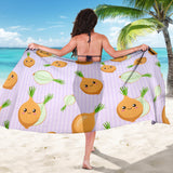 Cute Onions Smiling Faces Purple Background Sarong