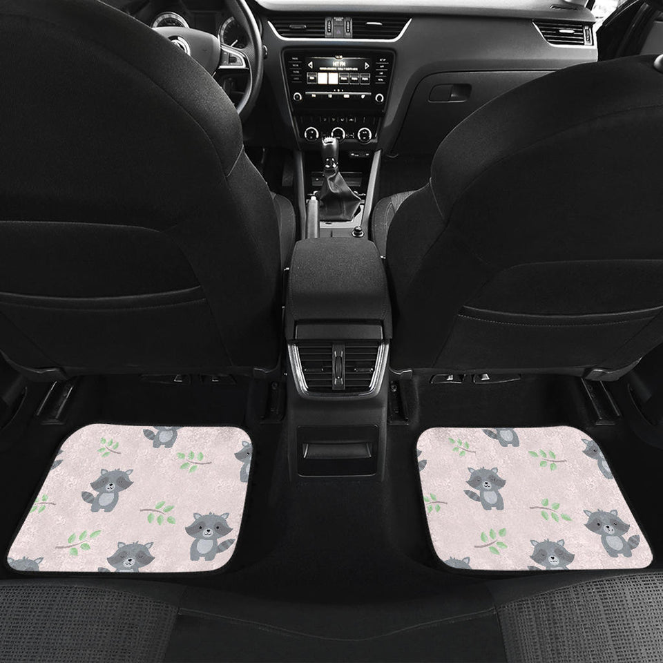 Cute Raccoons Leaves Pattern Front And Back Car Mats