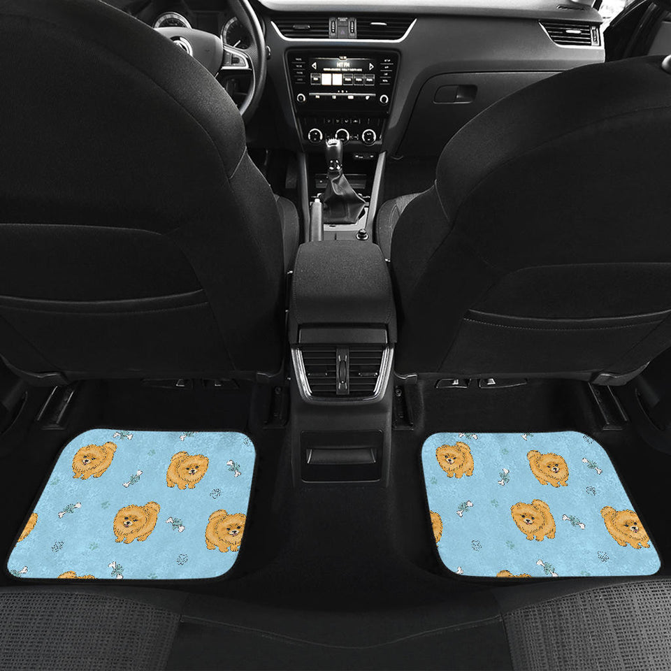 Brown Cute Pomeranian Blue Blackground Front And Back Car Mats