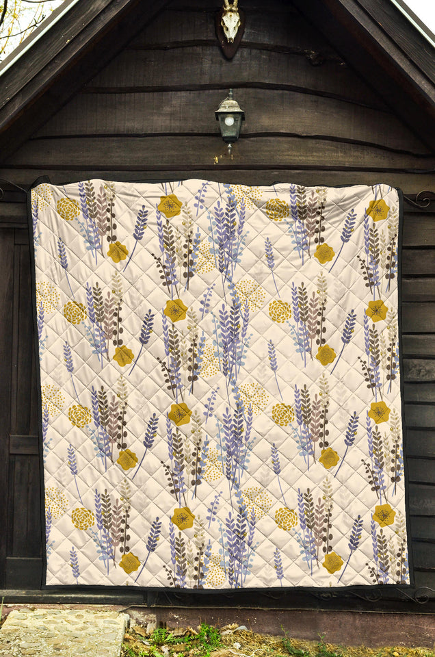 Lavender Modern Pattern Blackground Premium Quilt