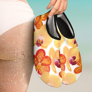 Orange Yellow Orchid Flower Pattern Background Aqua Shoes