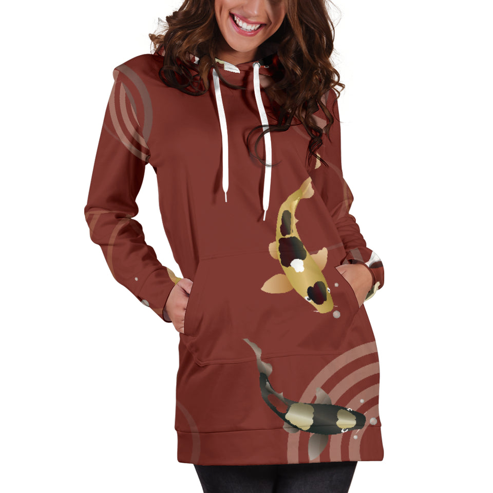 Koi Fish Carp Fish Red Background Women'S Hoodie Dress