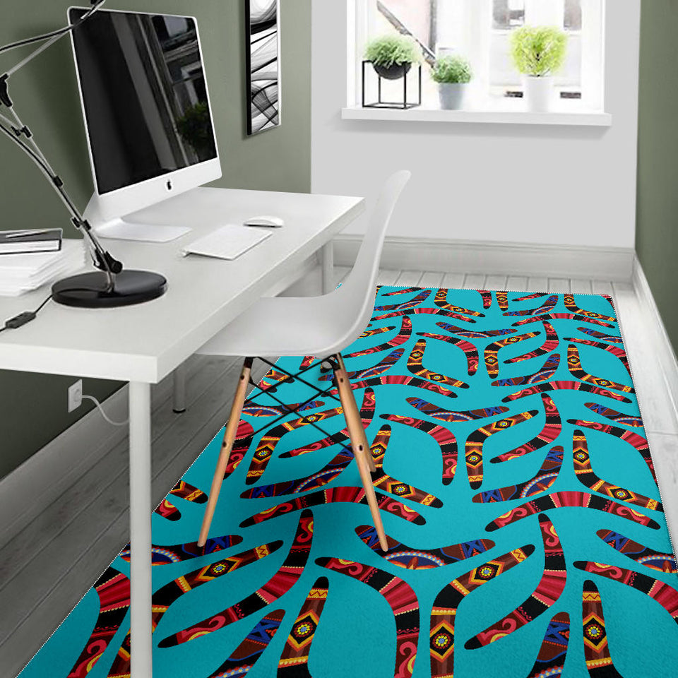 Boomerang Australian Aboriginal Ornament Blue Background Area Rug