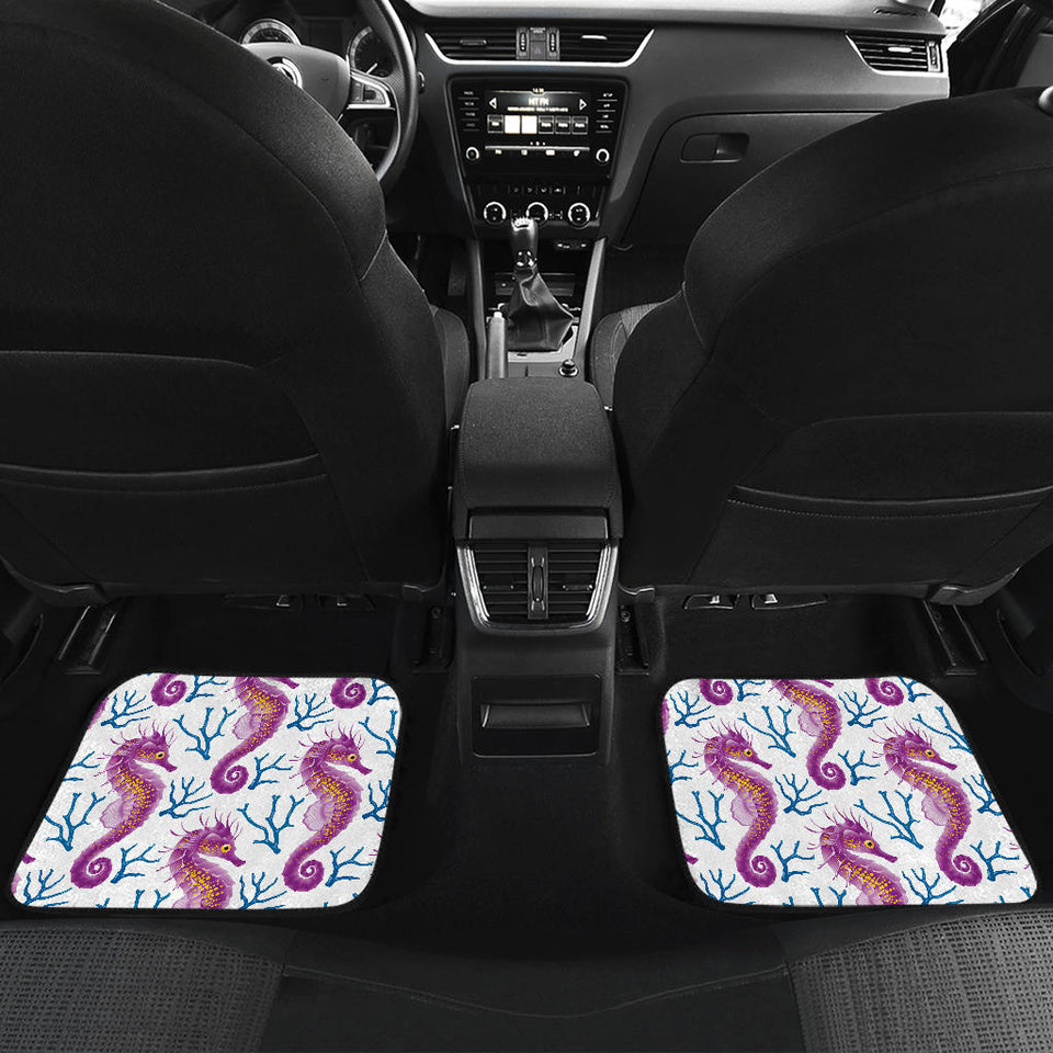 Purple Seahorse Blue Coral Pattern Front And Back Car Mats