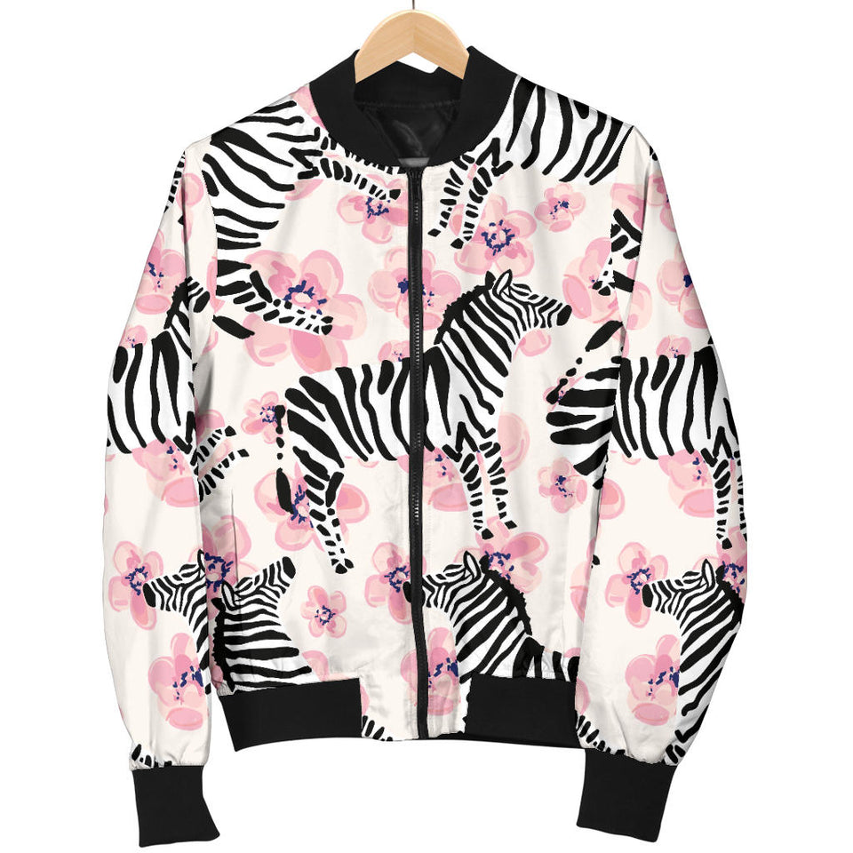 Zebra Pink Flower Background Women'S Bomber Jacket