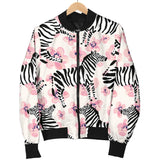 Zebra Pink Flower Background Women'S Bomber Jacket