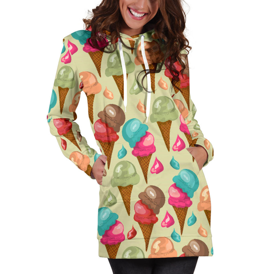 Colorful Ice Cream Pattern Women'S Hoodie Dress