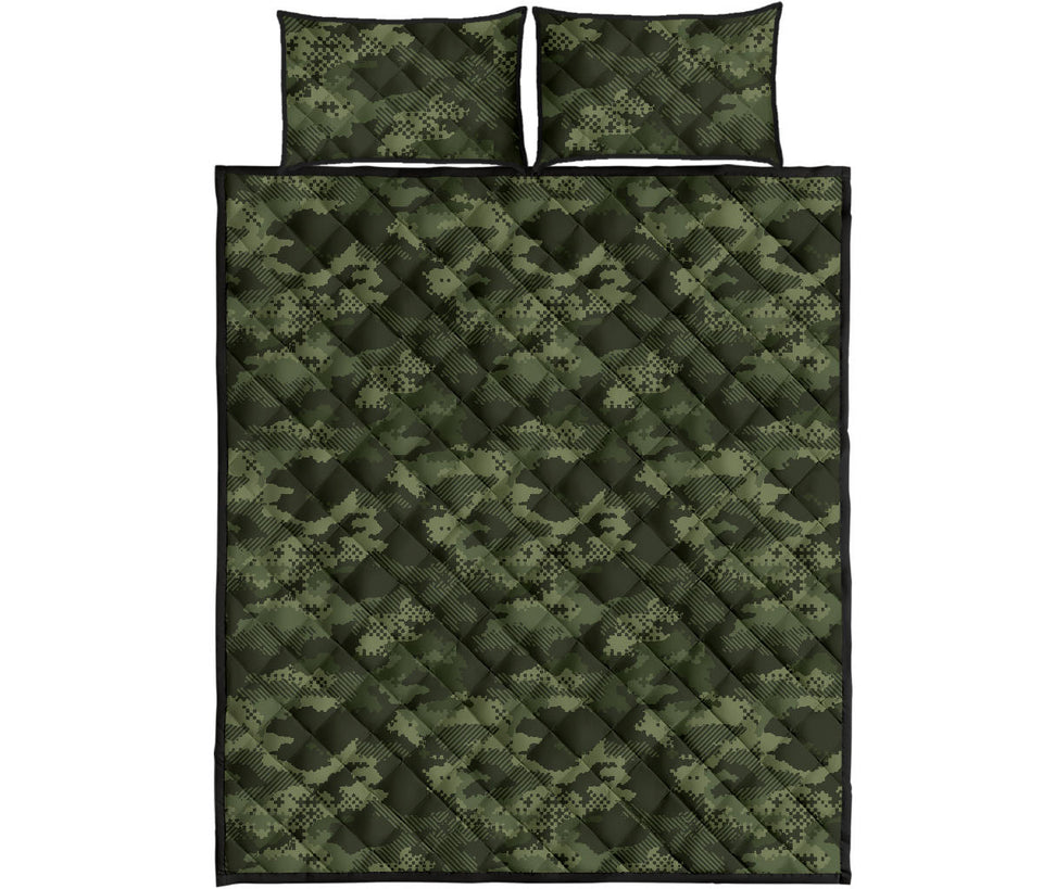 Digital Green camo camouflage pattern Quilt Bed Set