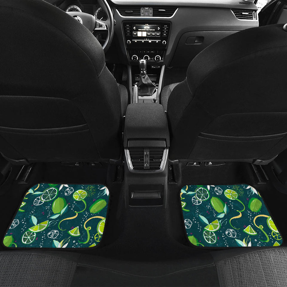 Lime Ice Flower Pattern Front And Back Car Mats
