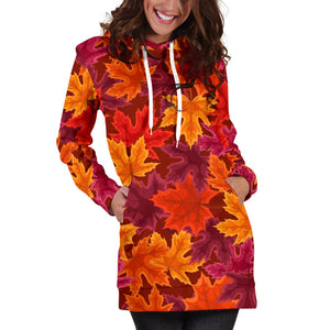 Autumn Maple Leaf Pattern Women'S Hoodie Dress