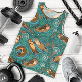cute brown sea otters ornamental seaweed corals green water Men Tank Top