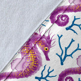 Purple Seahorse Blue Coral Pattern Premium Blanket