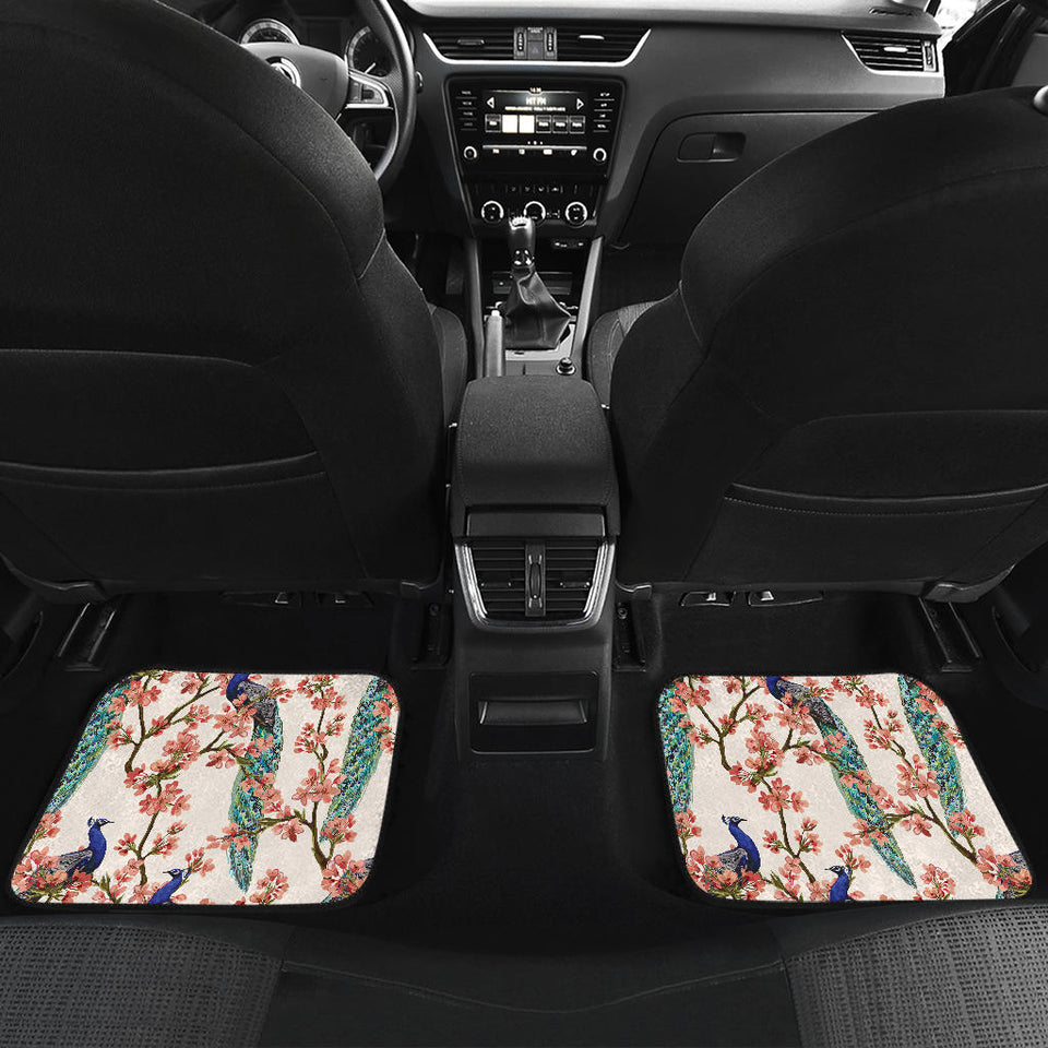 Peacock Tropical Flower Pattern Front And Back Car Mats