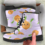 Cute Onions Smiling Faces Purple Background Leather Boots
