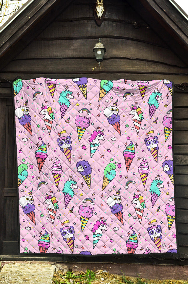 Cute Ice Cream Cone Animal Pattern Premium Quilt