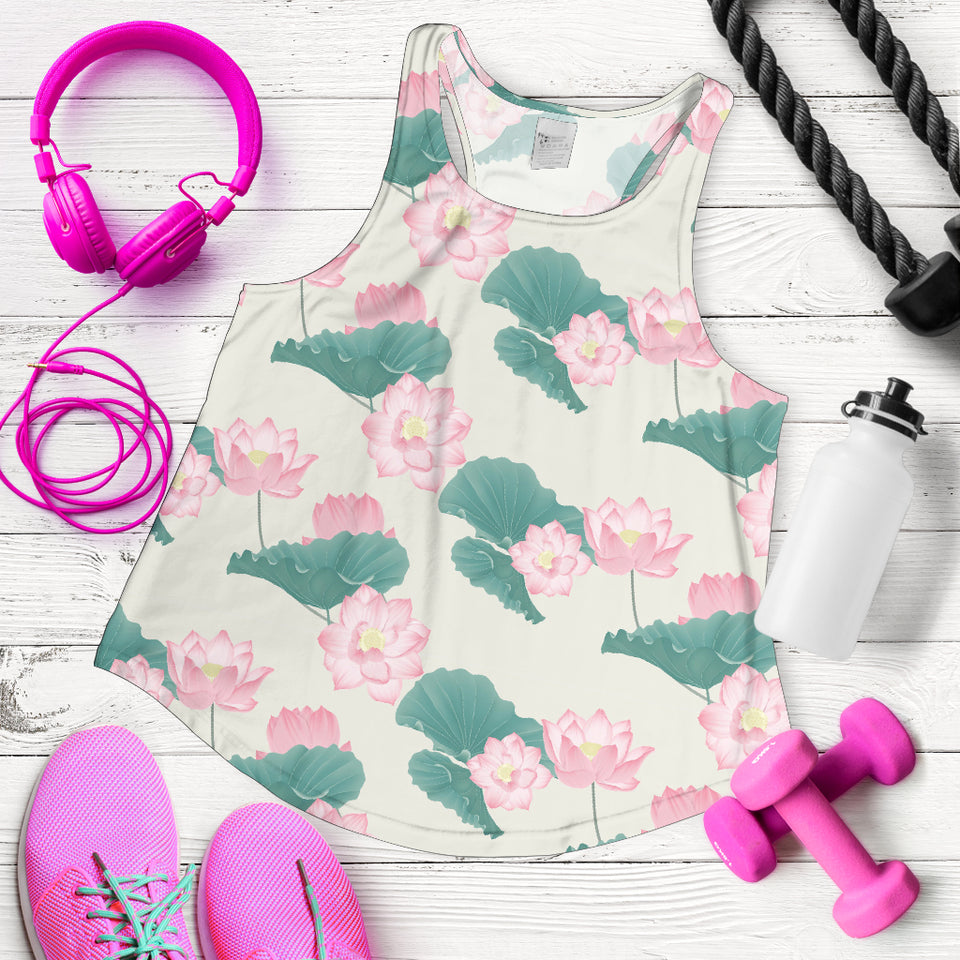 Pink lotus waterlily leaves pattern Women Racerback Tank Top