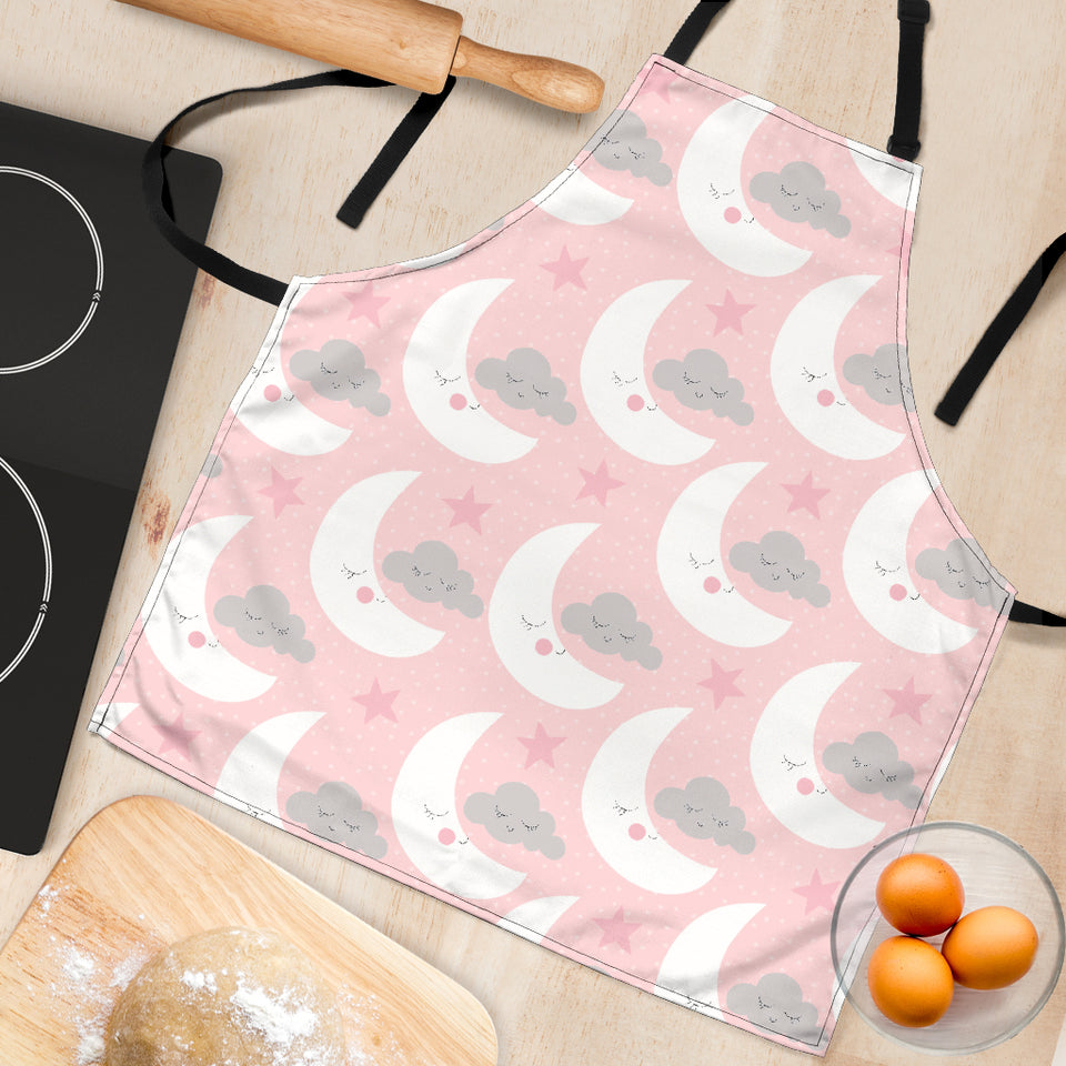 Cute Moon Cloud Star Pattern Pink Dot Background Adjustable Apron