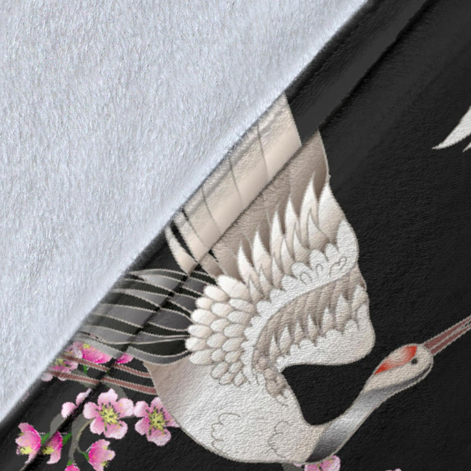 Japanese Crane Pink Sakura Pattern Premium Blanket