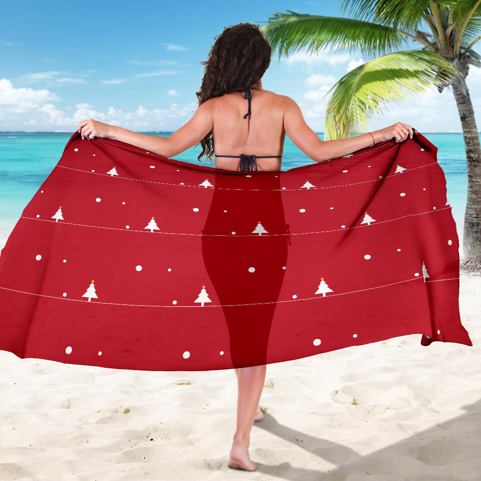 Christmas Tree Star Snow Red Background Sarong