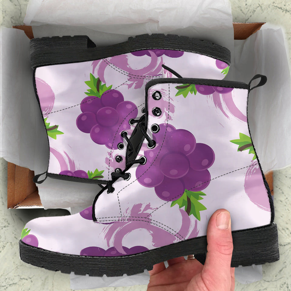 Cute Grape Pattern Leather Boots