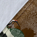 Japanese Cranes Flying Forest Dot Pattern Premium Blanket