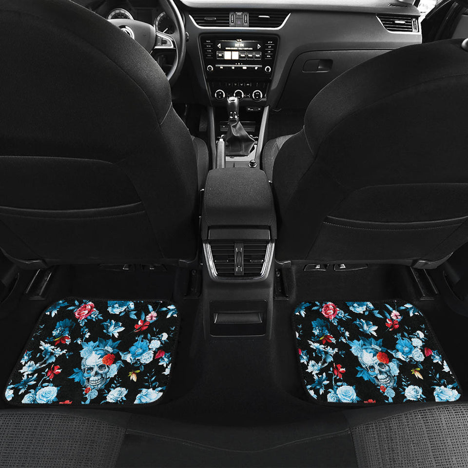 Skull Flower Roses Leave Pattern Front And Back Car Mats
