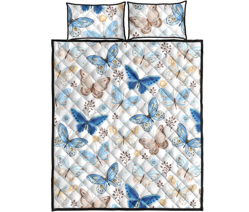 blue butterfly pattern Quilt Bed Set