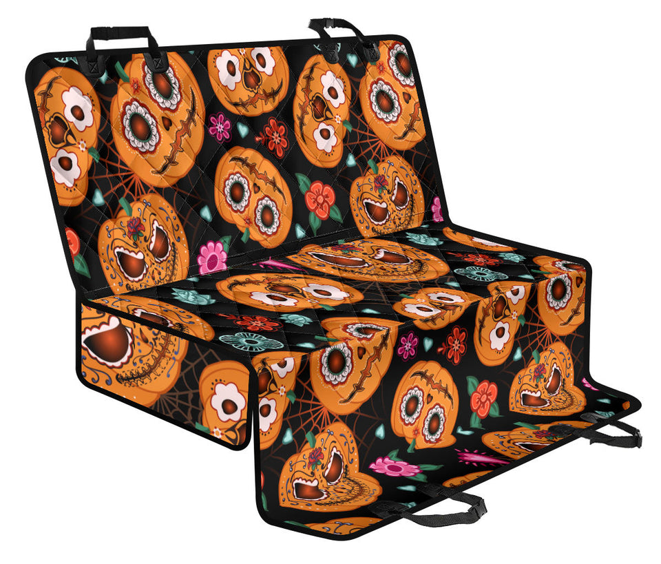Pumpkin Flowers Spiderweb Halloween Theme Dog Car Seat Covers