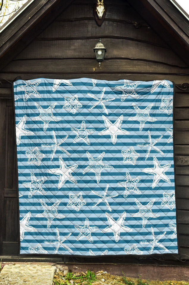 Starfish Blue Blackground Premium Quilt