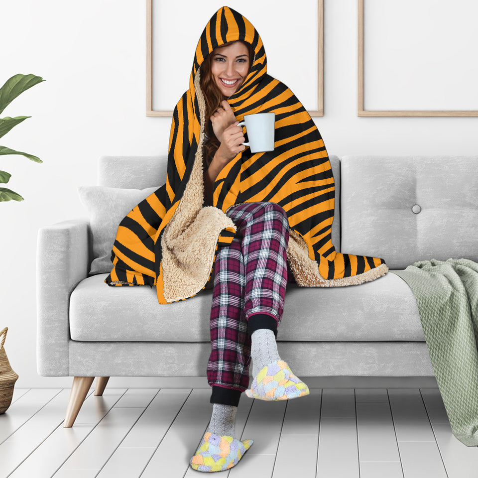 Bengal Tigers Skin Print Pattern Background Hooded Blanket