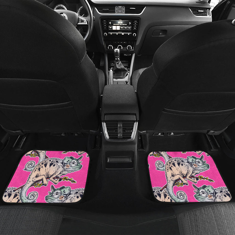 Chameleon Lizard Pattern Pink Background Front And Back Car Mats