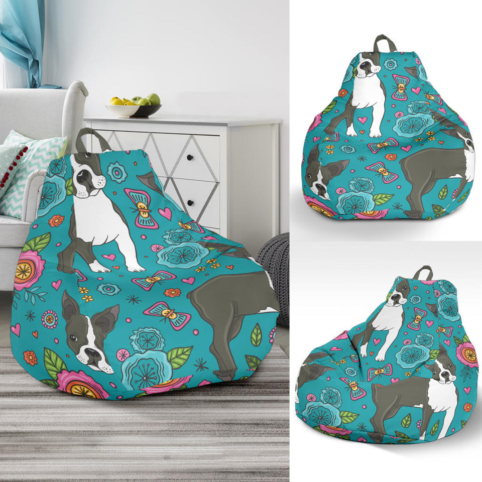 Boston Terrier Beautiful Flower Pattern Bean Bag Cover
