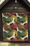 Japanese Cranes Flying Forest Dot Pattern Premium Quilt