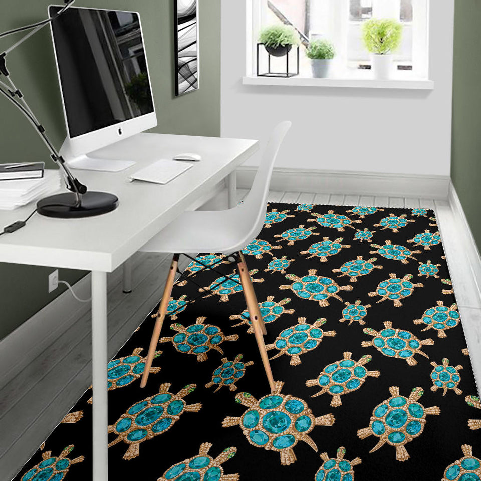 Sea Turtle Blue Stone Pattern Area Rug