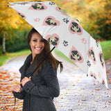 Cute Pugs Pink Heart Paw Pattern Umbrella