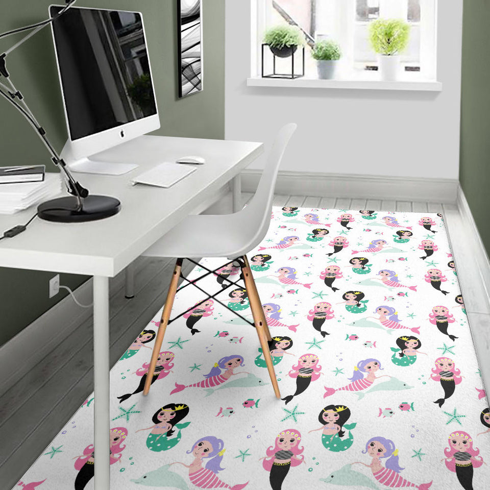 Cute Mermaid Dolphin Fish Starfish Pattern Area Rug