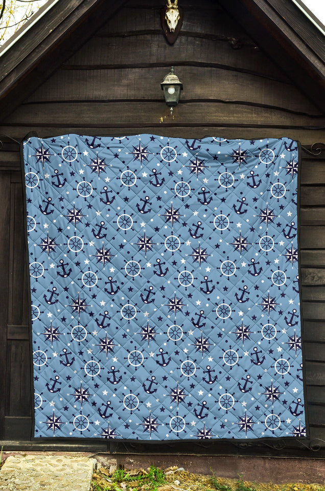 Anchors Rudder Compass Star Nautical Pattern Premium Quilt