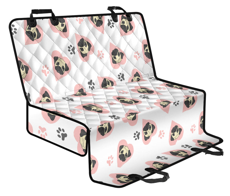 Cute Pugs Pink Heart Paw Pattern Dog Car Seat Covers