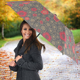 Red Gold Sakura Cherry Blossom Gray Background Umbrella