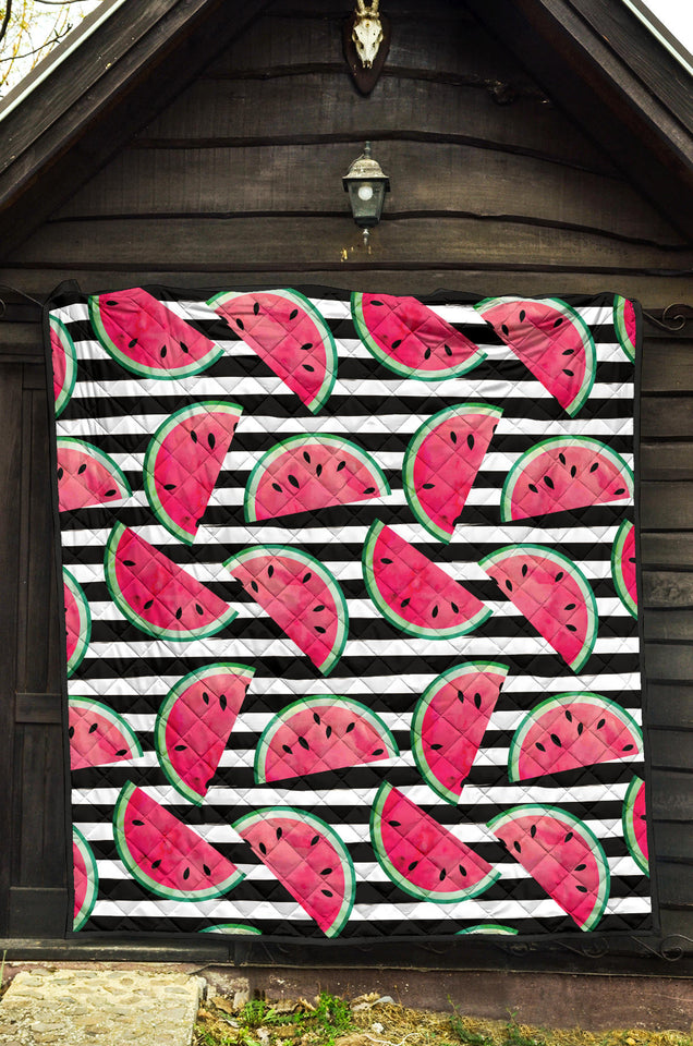 Watercolor Paint Textured Watermelon Pieces Premium Quilt