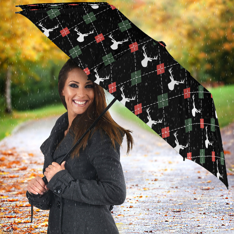 Deer Christmas New Year Pattern Argyle Umbrella