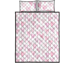 Watercolor pink heart pattern Quilt Bed Set