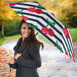 Hand Drawn Cherry Pattern Striped Background Umbrella