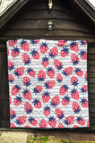 Strawberry Pattern Blue Lines Background Premium Quilt