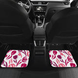 Pink Sketch Tulip Pattern Front And Back Car Mats