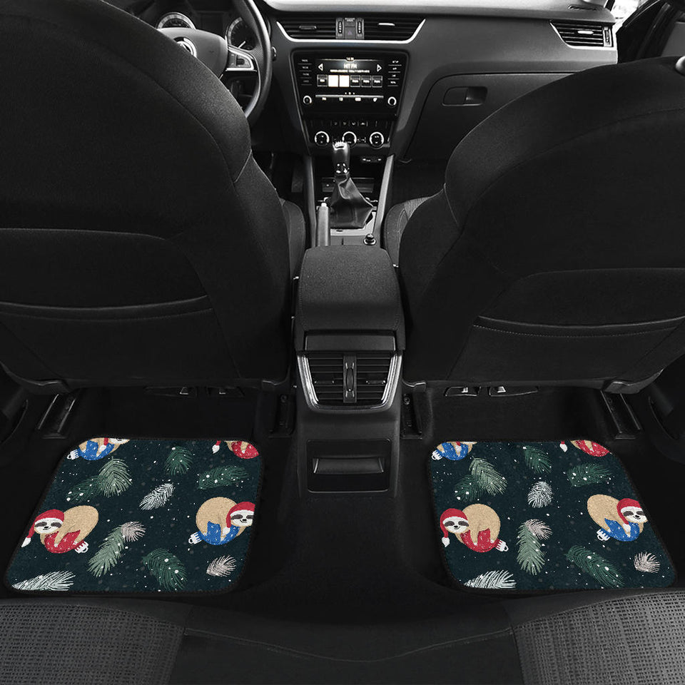 Cute Sloths Sleeping Christmas Ball Santa Hat Pattern Front And Back Car Mats