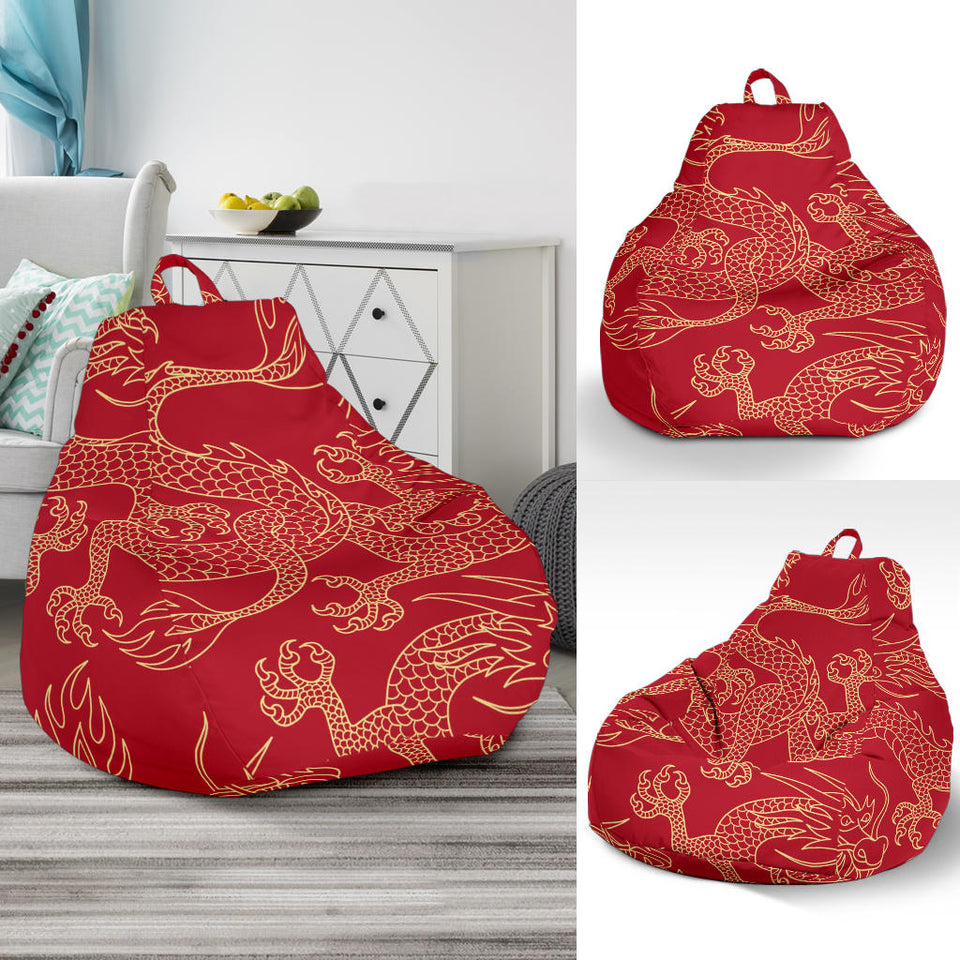 Gold Dragons Red Background Bean Bag Cover