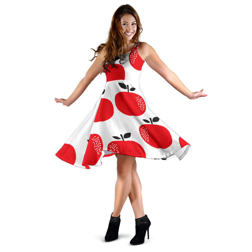 Red Apples White Background Sleeveless Midi Dress