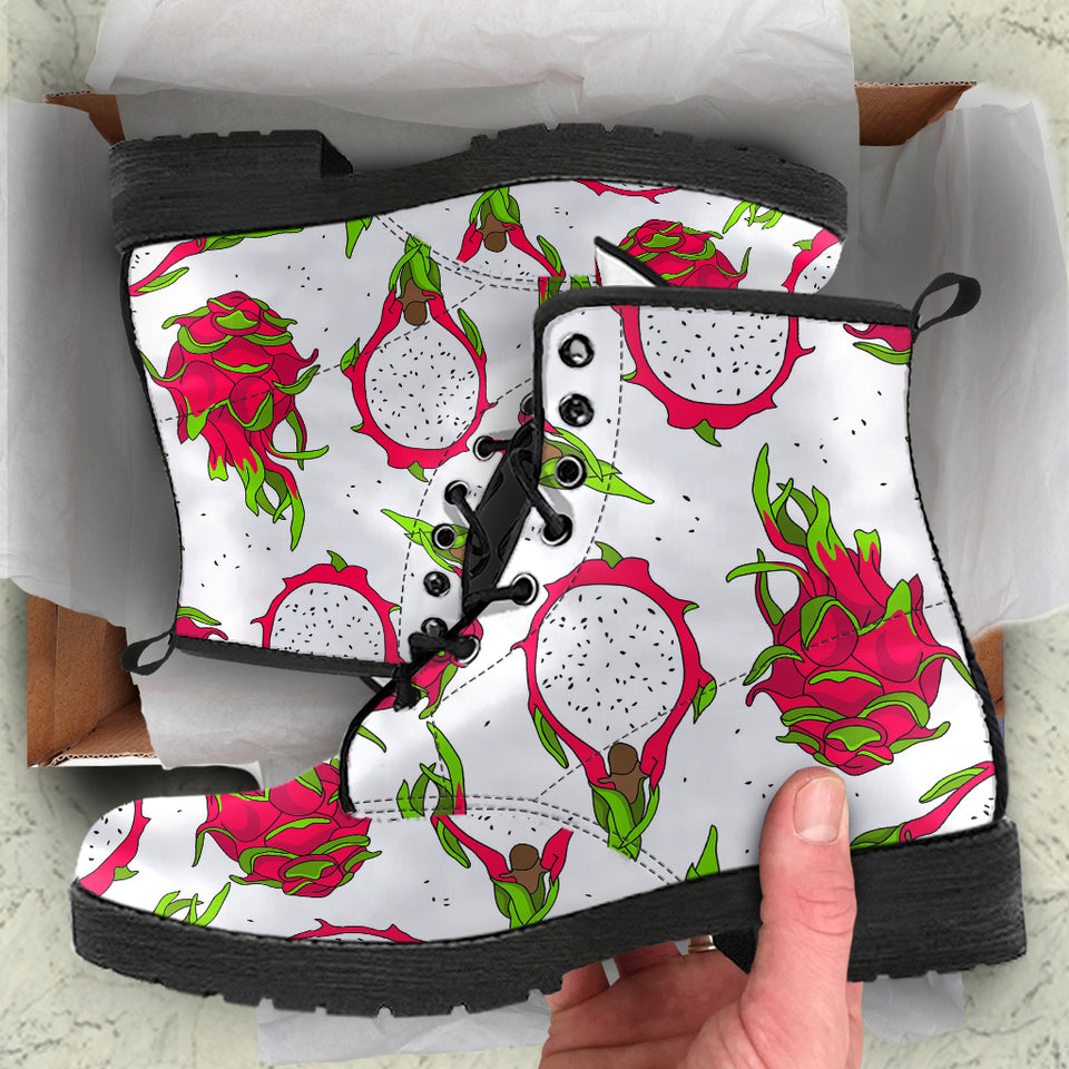 Dragon Fruits White Background Leather Boots